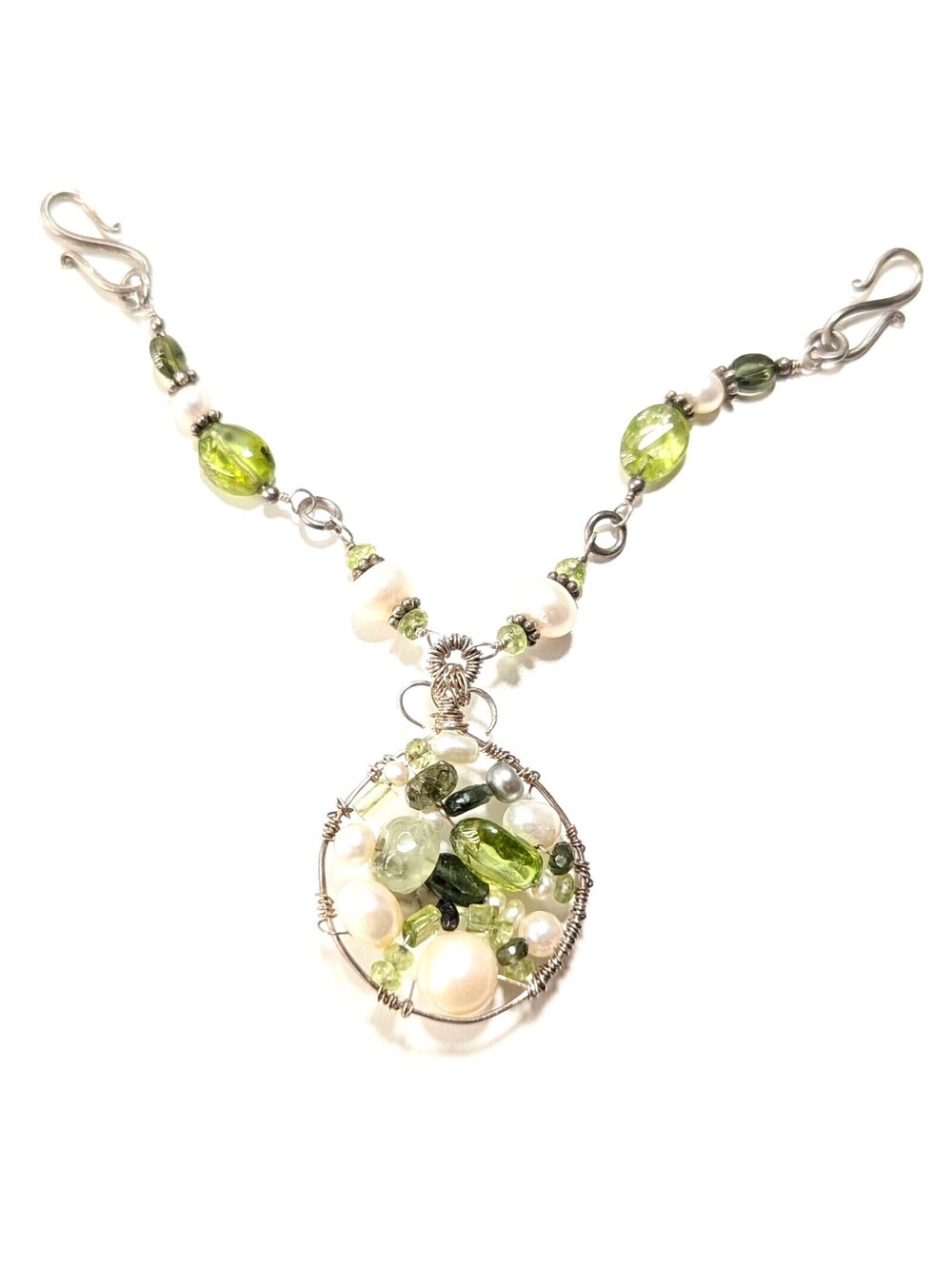 Sterling Silver - 925 Pendant Clear Green Beads Y2k Style Everyday Use 10g